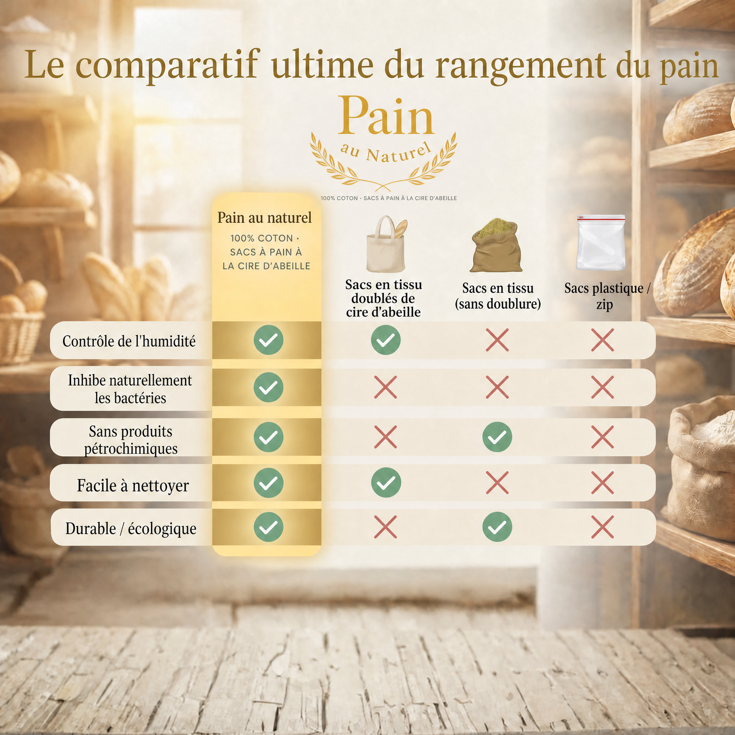 Sac à pain artisanal en coton 100 % et cire d’abeille